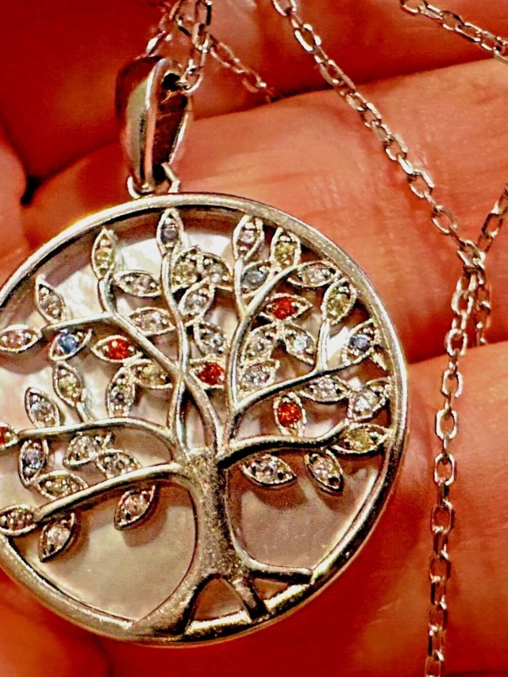Sterling Silver 925 Mother Of Pearl Tree Of Life Pendant 17" Necklace Italy 6.5g - Picture 4 of 8